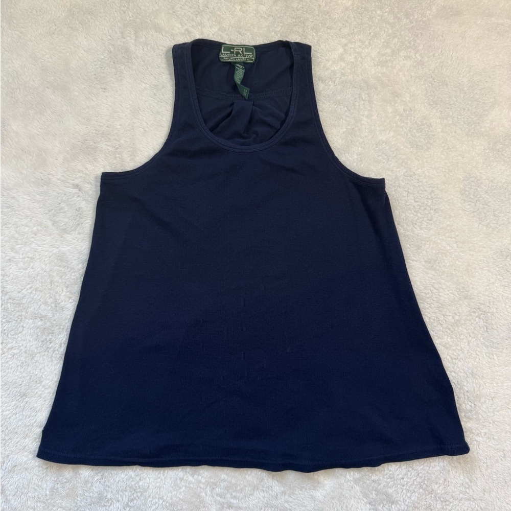 Ralph Lauren Tank Top Womens Large Dark Blue Sleeveless Stretch Cotton Preppy